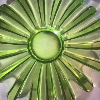 Mid Century Modern Viking Green Flower Art Glass Candy Plate Dish 11.  5” 3