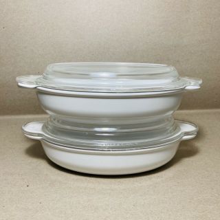 2 Corning Ware White P - 14 - B Grab It Oval Personal Casserole Pyrex Glass Lid Oven