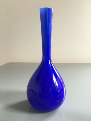 Blue Cased Glass Vase Vintage Retro Goblet Brandy 70s 1970s