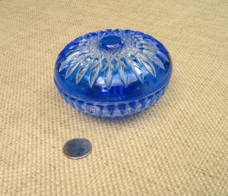 Vintage Bohemian Cobalt Blue Cut To Clear Crystal Lidded Bowl/trinket Dish