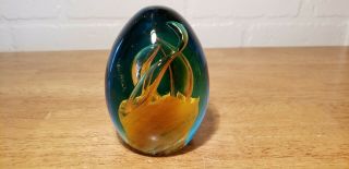 Vintage Hand Blown Glass Paperweight Amber/yellow/blue/green