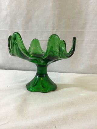 Vintage Viking Epic Six Petal Compote Green Pedestal Candy Dish