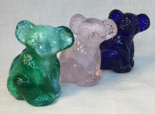 Boyd Art Glass Set Of 3 Hazel Koala Bears Olympic Blue,  Cotton Candy,  Key Lime