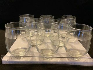 Vintage Libbey Stemless Wine Glasses Set Of Eight Clear Etched Oval Design Rare