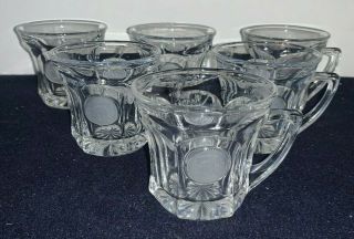 (set Of 5) Fostoria Frosted Coin Clear Glass Punch Bowl Cups