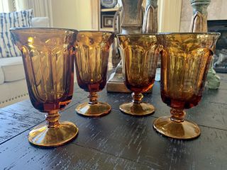 Set Of 4 Vintage Amber Imperial Old Williamsburg Water/tea Glasses/goblets