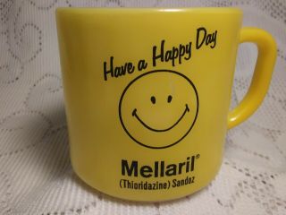 Vtg Mellaril Sandoz Have A Happy Day Promotional Federal Glass Coffee Mug Yellow