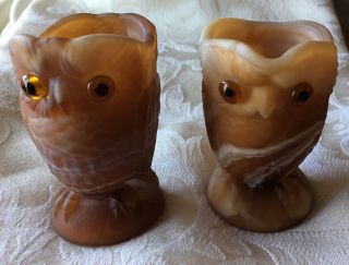 Vintage Caramel Slag End O’day Glass Imperial Owls Creamer & Sugar