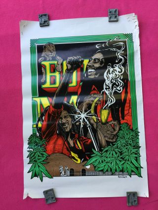 1996 Vintage Poster Raggae Bob Marley Marijuana Leaves Cannabis Pipe Smoke Music