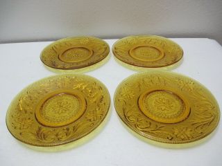 Vintage Tiara By Indiana Glass Set Of 4 Plates Sandwich Amber 6 " D