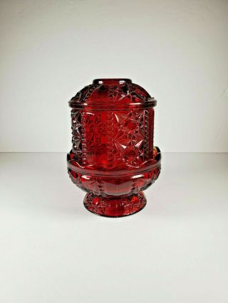 Vintage Ruby Red Flashed Stars & Bars Fairy Lamp 9 " Tall