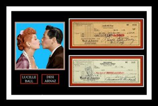 Lucille Ball & Desi Arnaz Dual Signed Bank Checks Photo Display I Love Lucy