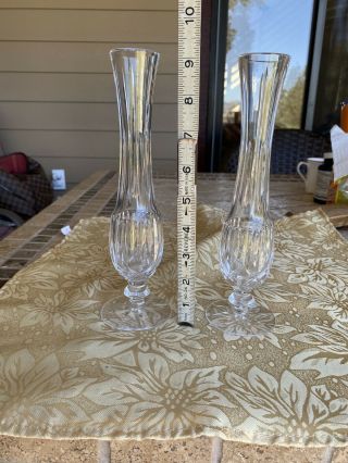 Set Of 2 Identical Waterford Crystal Footed Bud Vase Signed 9 1/4 