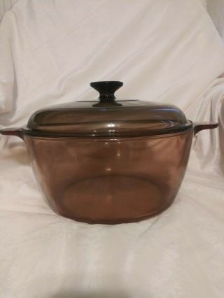 Corning Ware Pyrex Amber Visions 4.  5 Liter Dutch Oven Stock Pot With Lid