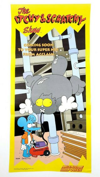 Official The Itchy & Scratchy Show 1994 Vintage Nintendo Power Poster Simpsons