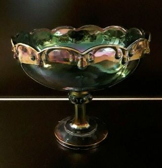 Indiana Blue Garland Carnival Glass Compote Pedestal Bowl Iridescent