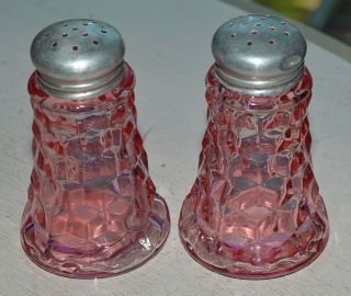 Pink Cube Cubist Jeannette / Salt & Pepper Shakers W/metal Lids Depression Glass