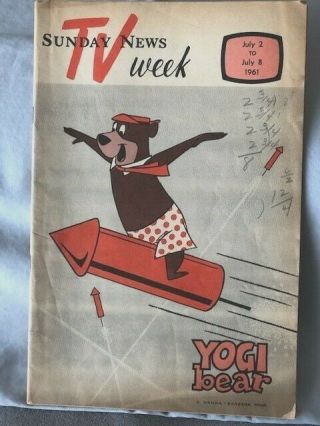 1961 Yogi Bear Sunday News Tv Week Guide Mag.  Hanna Barbera