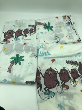 Vintage California Raisins Twin Bed Sheets Flat & Fitted Pillow Case 1988 Calrab