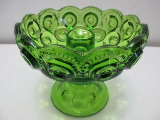 Vintage Le Smith Glass Moon & Star Candle Holder Green 3 3/4 " T