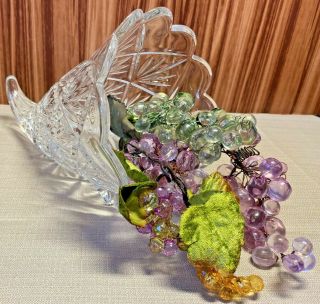Vintage Waterford Marquis Leaded Crystal 9 " Cornucopia Horn Of Plenty W/ Grapes