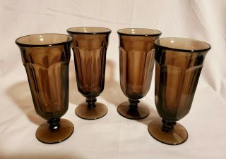 (4) Imperial Glass “old Williamsburg” Brown Iced Tea Glasses