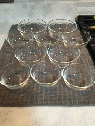(7) 464 & (3) 463 Pyrex Clear Glass Ramekin / Custard Bowls Scalloped Top