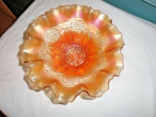 Vintage Dugan Double Stem Rose Marigold Carnival Glass Bowl