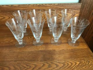 8 Vintage Fostoria Crystal 6 1/8 " Footed Ice Tea Glasses W/ Camellia Etch 12 Oz.