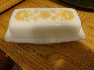Vintage Pyrex Glass Butterfly Gold Butter Dish & Lid 72 - B Usa Cond