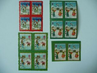 Korea - Christmas Seals,  Hcs3,  Hcs5,  Hcs6 Blocks Of 4 Each,  Hcs5 Pair Imperf
