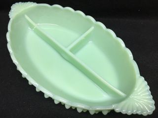 Jadeite Green Glass Divided Relish Tray Hobnail Pattern Vegetable Bowl Jade Milk