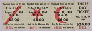 Woodstock 3 Day 1969 Tickets - Jimmi Hendrix,  Grateful Dead,  Zappa