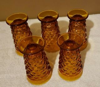 Set of 5 Vintage Amber Cubist Indiana WHITEHALL ICE TEA/WATER Footed Glasses 3
