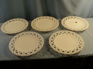 Set Of 5 Westmoreland Milk Glass Plates Lacey Edge Forget Me Not Border
