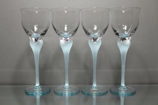 Four (4) Wine Glasses Mikasa Crystal Sea Mist Sapphire Frosted Stem 8 3/8 "