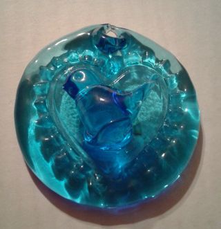 2000 Signed Leo Ward 3 1/4 " Blue Bird Of Happiness Glass Ornament Light Catcher