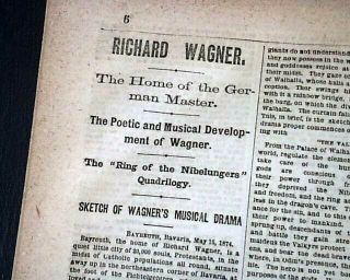 Richard Wagner German Music Operas Composer Conductor Profile 1874 Old Newspaper