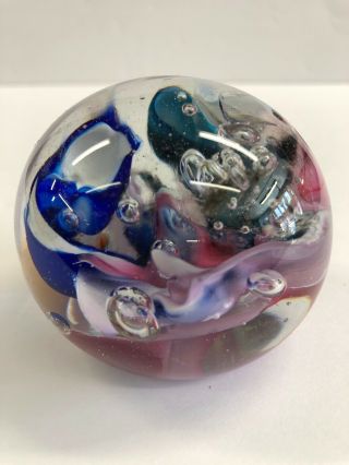 Vintage Mid Century Modern Murano Art Glass Colorful Abstract Bubble Paperweight