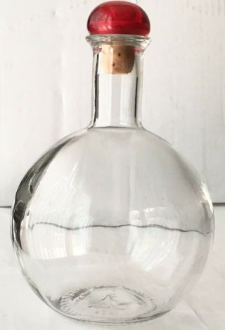 Rare - Vintage Italy Glass Bottle Narrow Neck Round Body W/ Red Cap