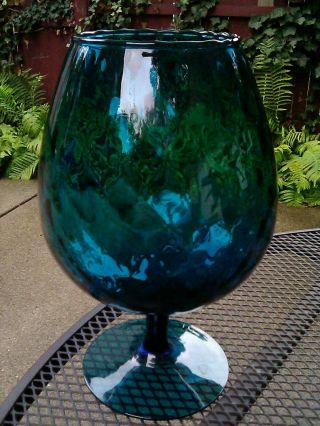 Vintage Empoli Italien Art Glass Mcm Oversized Goblet Teal Blue Optic