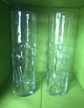 2 Vintage La Femme Tall Cocktail Glass 3d Nude Naked Ladies Set Of Two