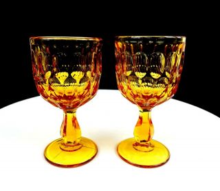 Fenton Art Glass Amber Thumbprint Colonial 2 Piece 5 " Wine Glasses 1962 - 1980
