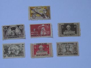 7 Indochina Indochine Vietnam Stamps Overprint