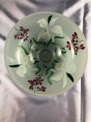 Vintage Cased Glass Bowl W/ Hand Painted Iris Decoration