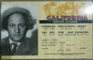 Moe Larry Curly Three Stooges 3 Novelty Drivers License Id Cards Plus Button