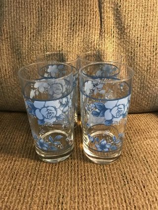 Four (4) Corelle Blue Velvet 16 Oz Water Glasses