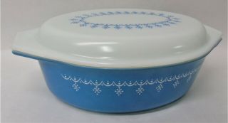 Vintage Pyrex Blue Snowflake Garland Casserole Dish With Matching Lid U771