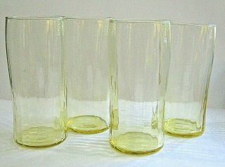 4 Depression Panel Optic Tumblers Glasses Yellow Topaz 5 3/4 " Tall