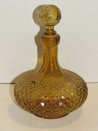 Empoli Italian Art Glass 8.  5 " Diamond Amber Genie Bottle Decanter & Stopper